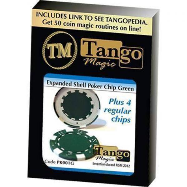 Expanded Shell Poker Chip Green plus 4 Regular Chips (PK001G) by Tango Magic - Conchiglia Espansa 
