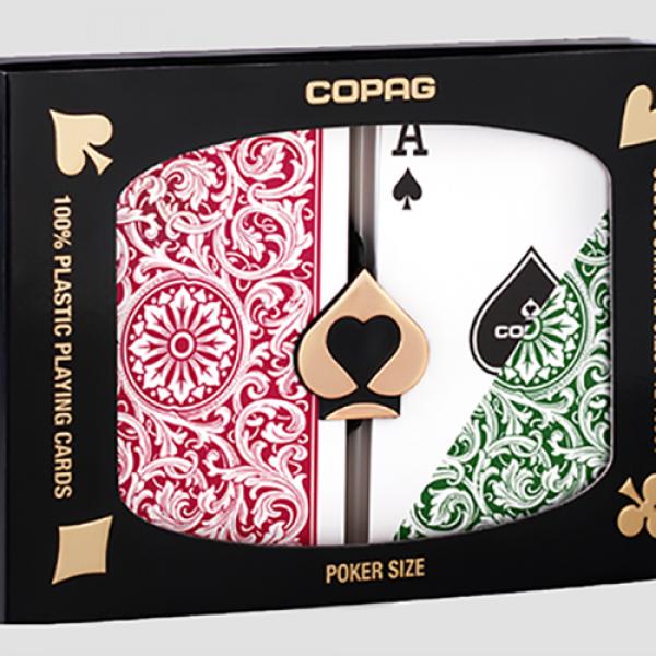 Mazzo di carte Copag 1546 Plastic Playing Cards Regular Index Green and Burgundy Double-Deck Set