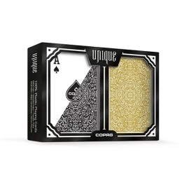 Copag Unique Plastic Playing Cards Poker Size Regular Index Black and Gold Double-Deck Set
