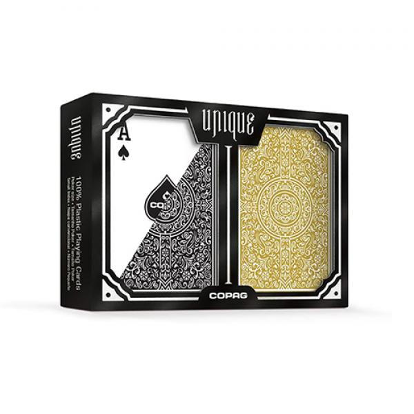 Mazzo di carte Copag Unique Plastic Playing Cards Poker Size Regular Index Black and Gold Double-Deck Set