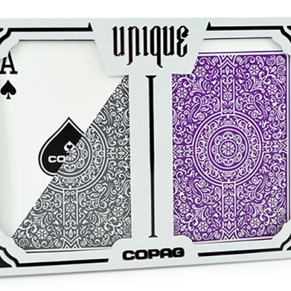 Mazzo di carte Copag Unique Plastic Playing Cards Poker Size Regular Index Gray and Purple Double-Deck Set