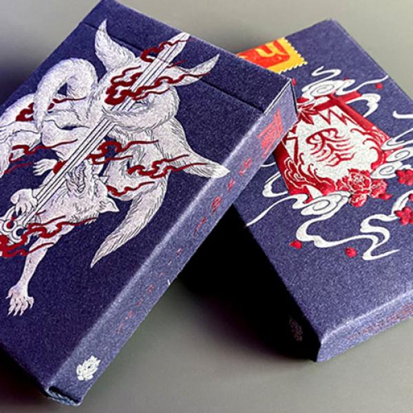 Mazzo di carte Sumi Kitsune Myth Maker (Blue/Red Craft Letterpressed Tuck) Playing Cards by Card Experiment
