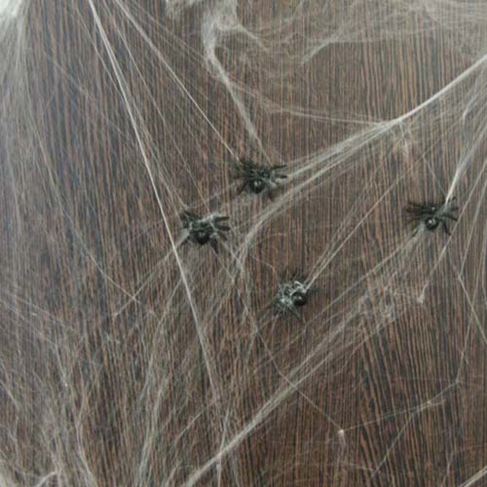 Ragnatela bianca in tessuto con 6 ragni
