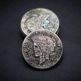 PEACE SKULL HEAD COIN by Men Zi  Magic